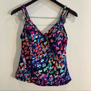 MIRACLESUIT Sz 10 Tankini Built  In Bra Colourful Design Double Strap
